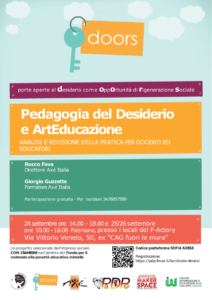 Locandina del corso Pedagogia del Desiderio e ArtEducazione dal 24 al 26 settembre